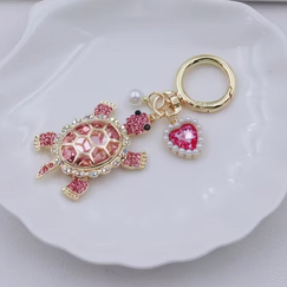 Gold and Pink Turtle Keychain